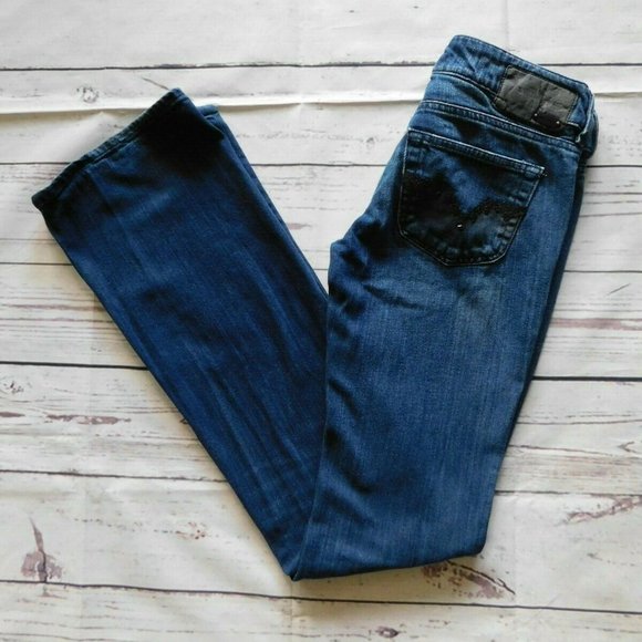 Diesel Medium Wash Louvely Sequin Pocket Boot Cut Jeans - Size 26 - Picture 3 of 3